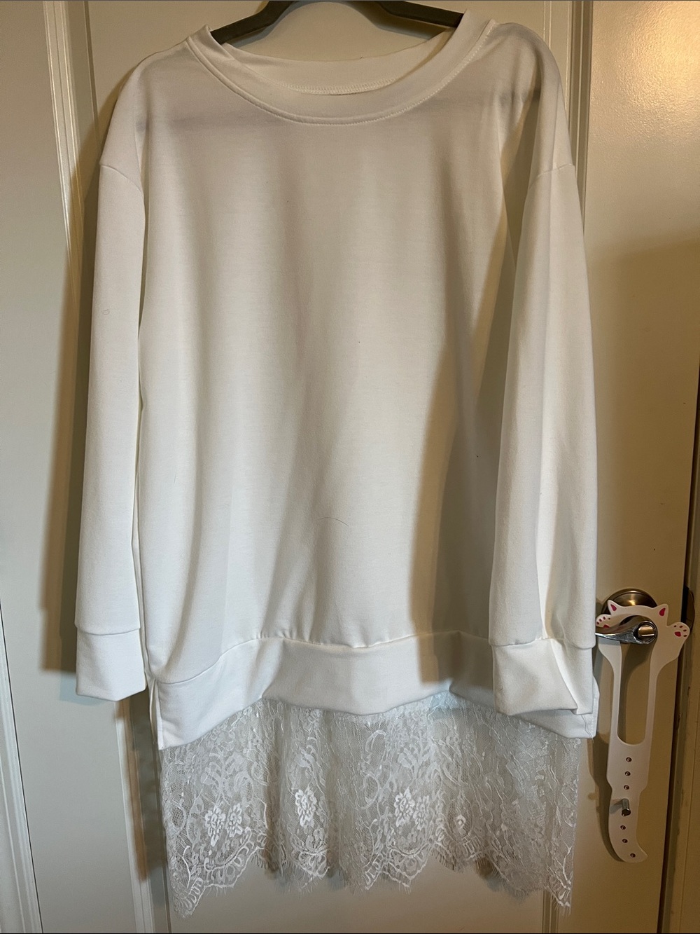 Source Unknown White Lace-Hem Midi Pullover Dress
